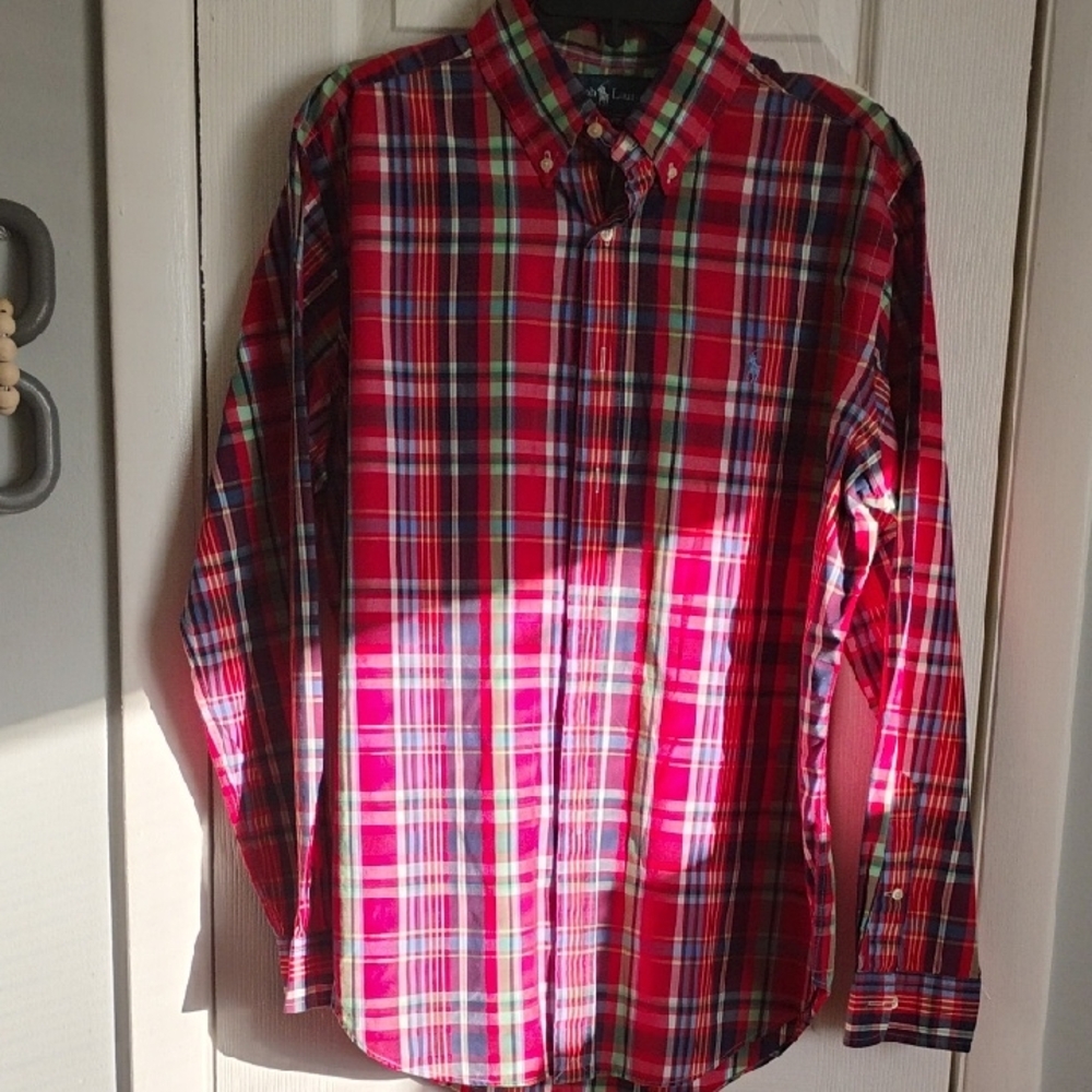 🚨B2G1 POLO RALPH LAUREN Red Multicolor Plaid Long Sleeve Shirt